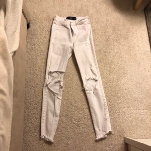Hollister crop White Ripped Jeans - high rise